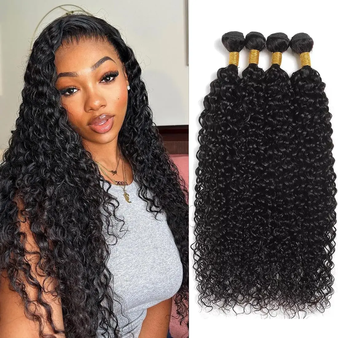 32inch Kinky Curly Human Hair Bundles 100% Brazilian Raw Human Hair 1/3 ...