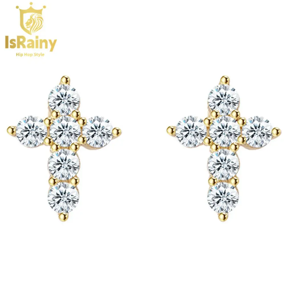 

IsRainy Hip Hop Rock 925 Sterling Silver VVS1 Real GRA Moissanite D Color Diamonds Cross Ear Screw Stud Earrings Fine Jewelry