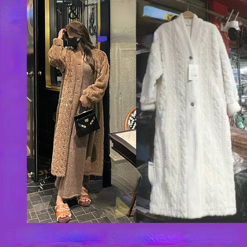 

Winter Thick Warm Female Long Loose Coats Plus Size Button Fly Vintage Women's Faux Fur Outerwear Ladies X-long Dobby Fur Jacket