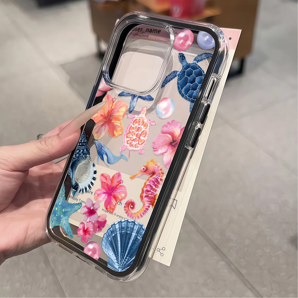 Tropical Beach Turtle & Seahorse Shell Phone Case – Vibrant Ocean-Themed Design