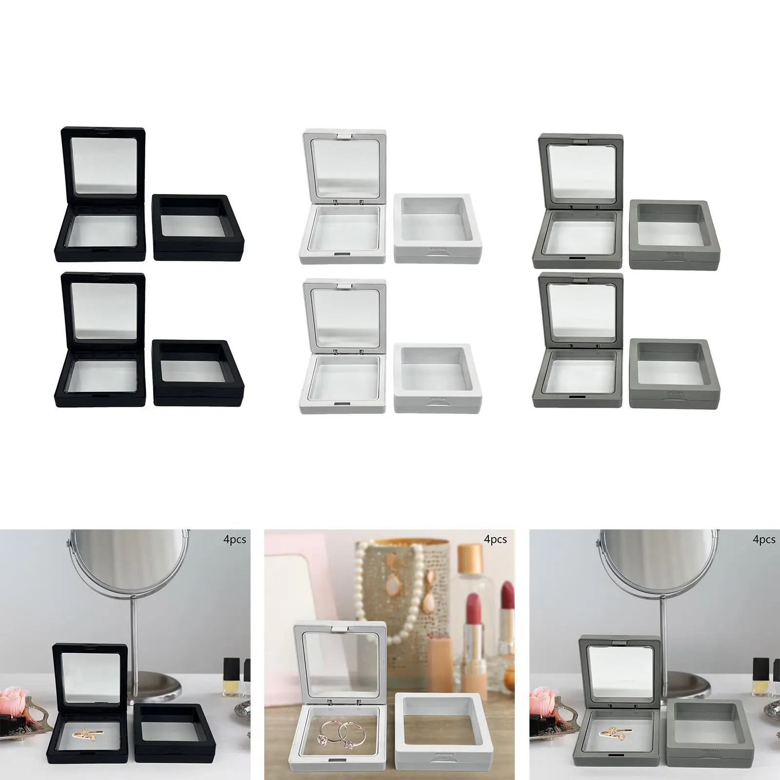 4 Pieces Floating Display Case Jewelry Storage Box for Brooch Medal Earrings Rings Challenge Coin Display Jewelry Medallions