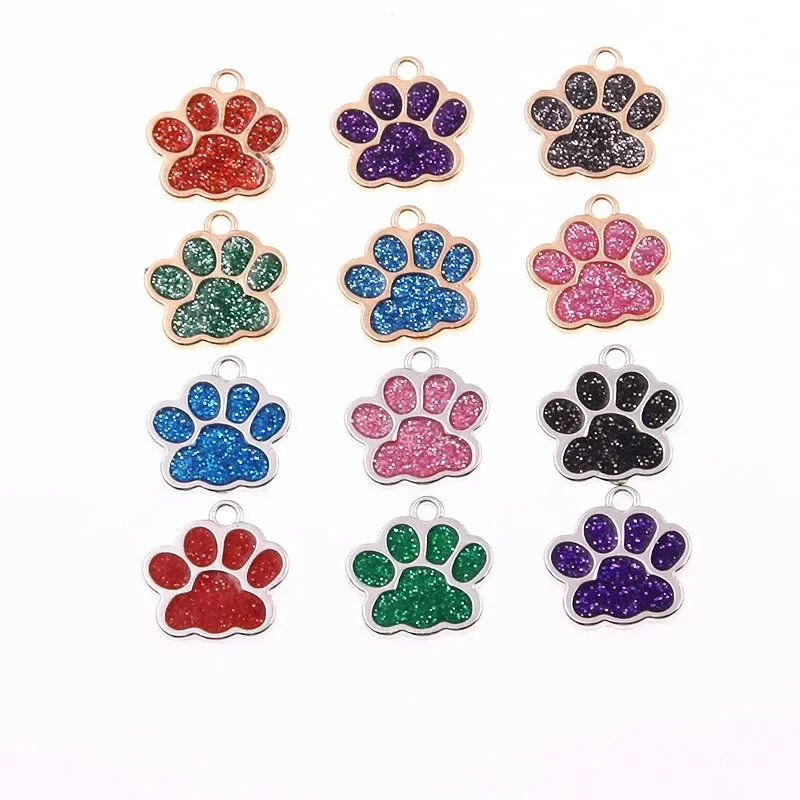 2 Styles in 6 Colors 16 * 17mm Diy Glitter Dripping Oil Cat Paw Dog Paw Charm Pendant Jewelry Handmade Necklace Accessories