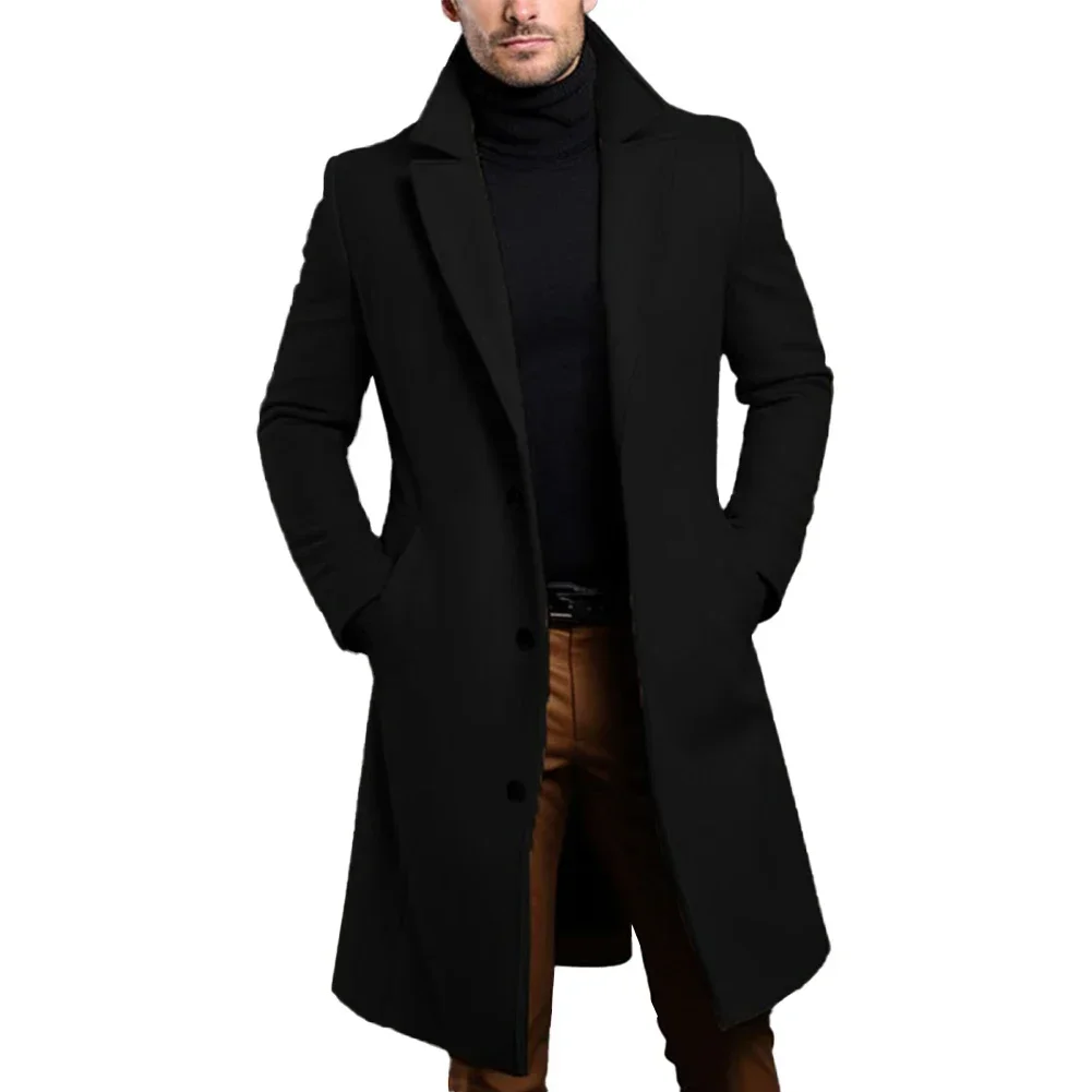 Trench Coat Mens Long Sleeve Single Breasted Overcoat for Fall and Winter