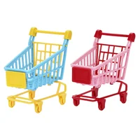 2 Pcs PVC Simulation Trolley Mini Shopping Cart Toy Kids Stuffs Dolls Storage Rack for Kids Toddlers Playing (Random Color) 1