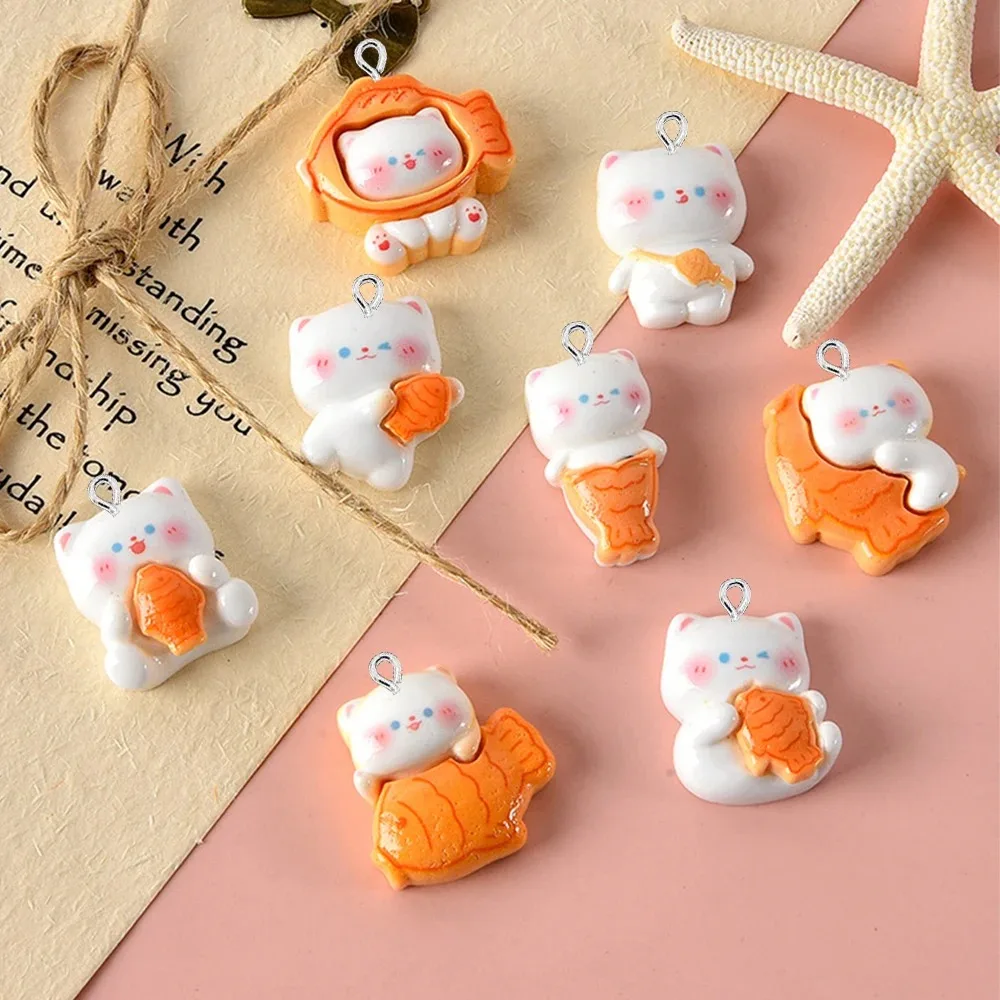 10PCS 반짝 이는 스내퍼 고양이 시리즈 플랫 백 참 장식품 귀걸이 팔찌 머리핀 DIY 쥬얼리 펜던트 장식 액세서리