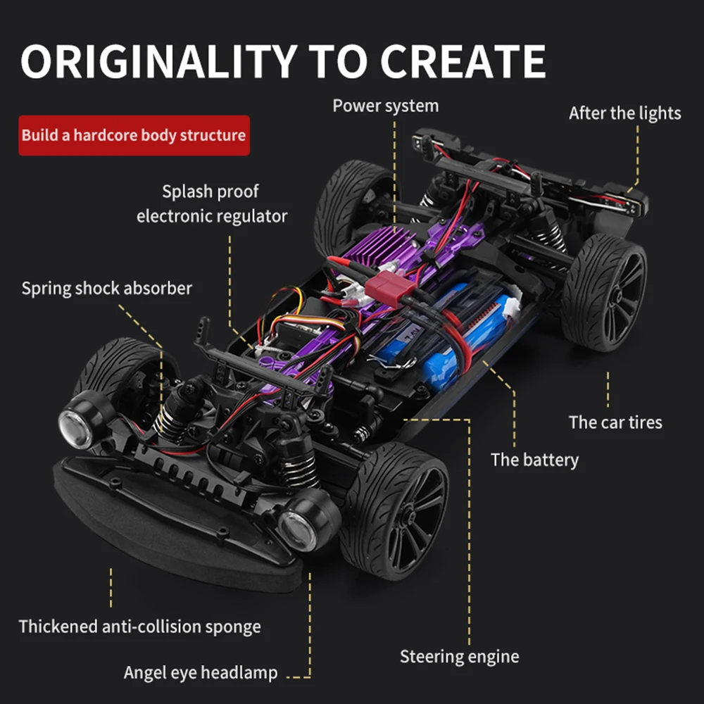 16303 1:16 50KM/H RC Car 2.4G 4WD Electric High Speed Muscle Remote Control Drift Monster Truck for Kids vs Wltoys 144001 Toys 6