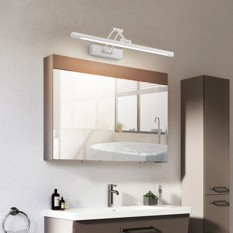Mirror Headlight Led Bathroom Perforation-free Bathroom Mirror Cabinet Retractable Folding Makeup Bedroom Light