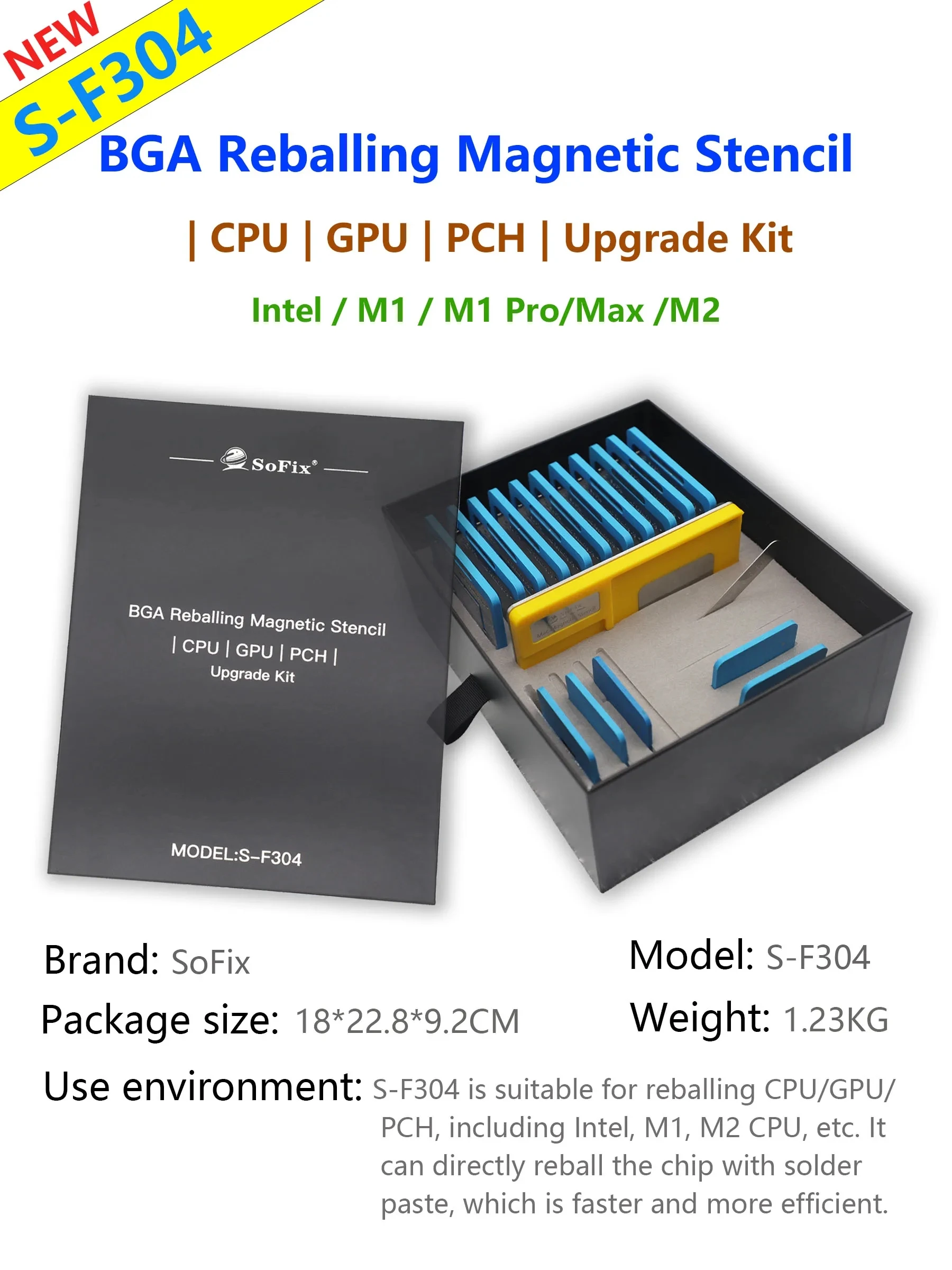 Sofix S-F304 BGA 리볼링 마그네틱 스텐실 (맥 A1932 A2251 A1990 CPU GPU PCH M1 M2 CPU용) BGA 칩 주석 도포 플랫폼