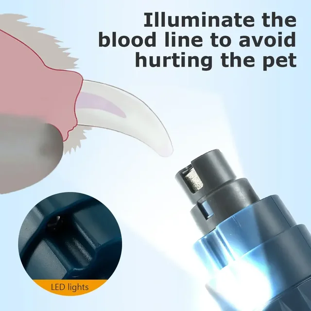 2 Speed Dog Nail Grinder With LED Light Rechargeable Powerful Electric Pet Nail Trimmer Painless Paws Grooming And Smoothing 2