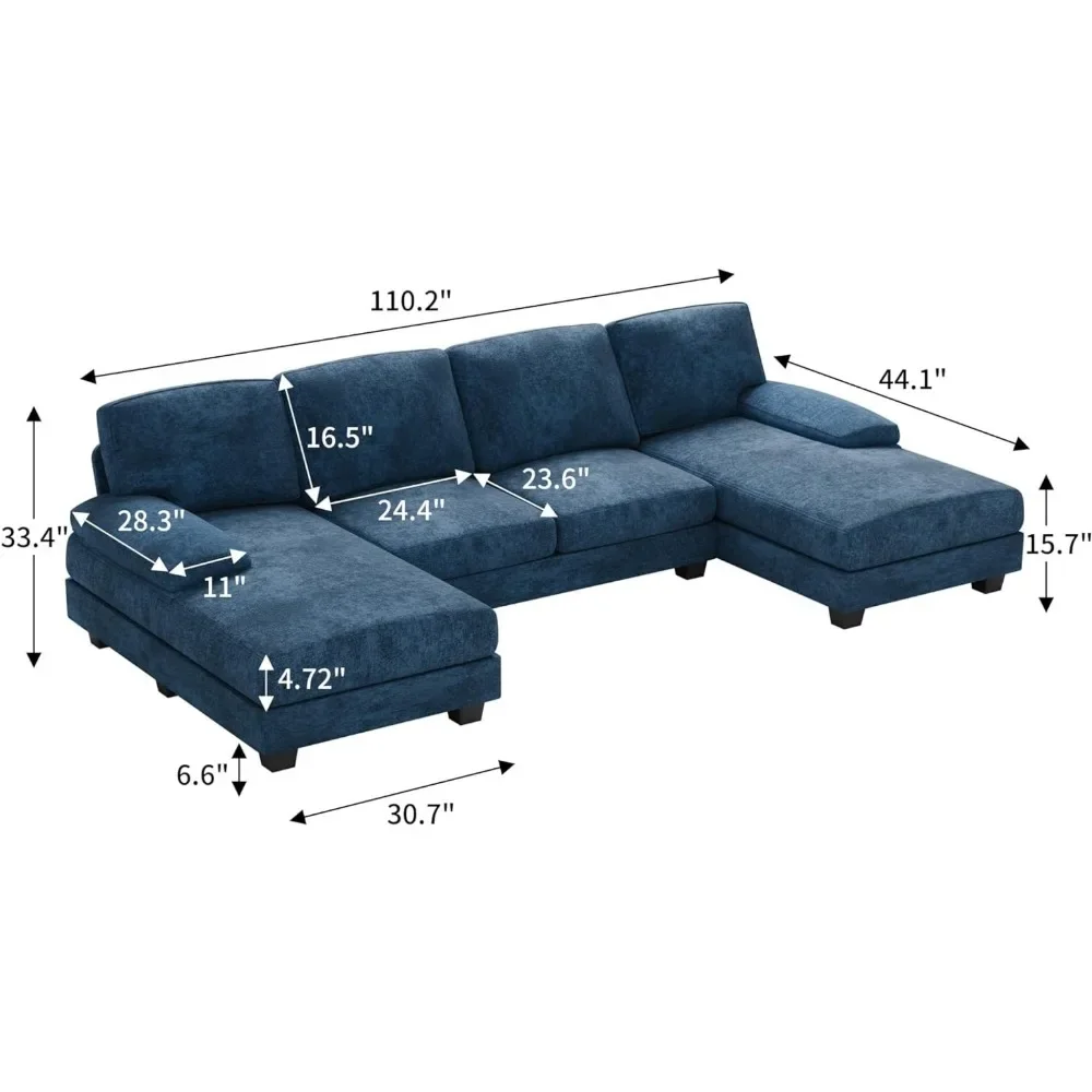 Description Picture 6 of itemLiving Sectional Sofas Couch,Fabric Modular Sofa Sleeper Chaise Memory Foam Blue 4 Seat Sofa Set for Living Room U-Shaped