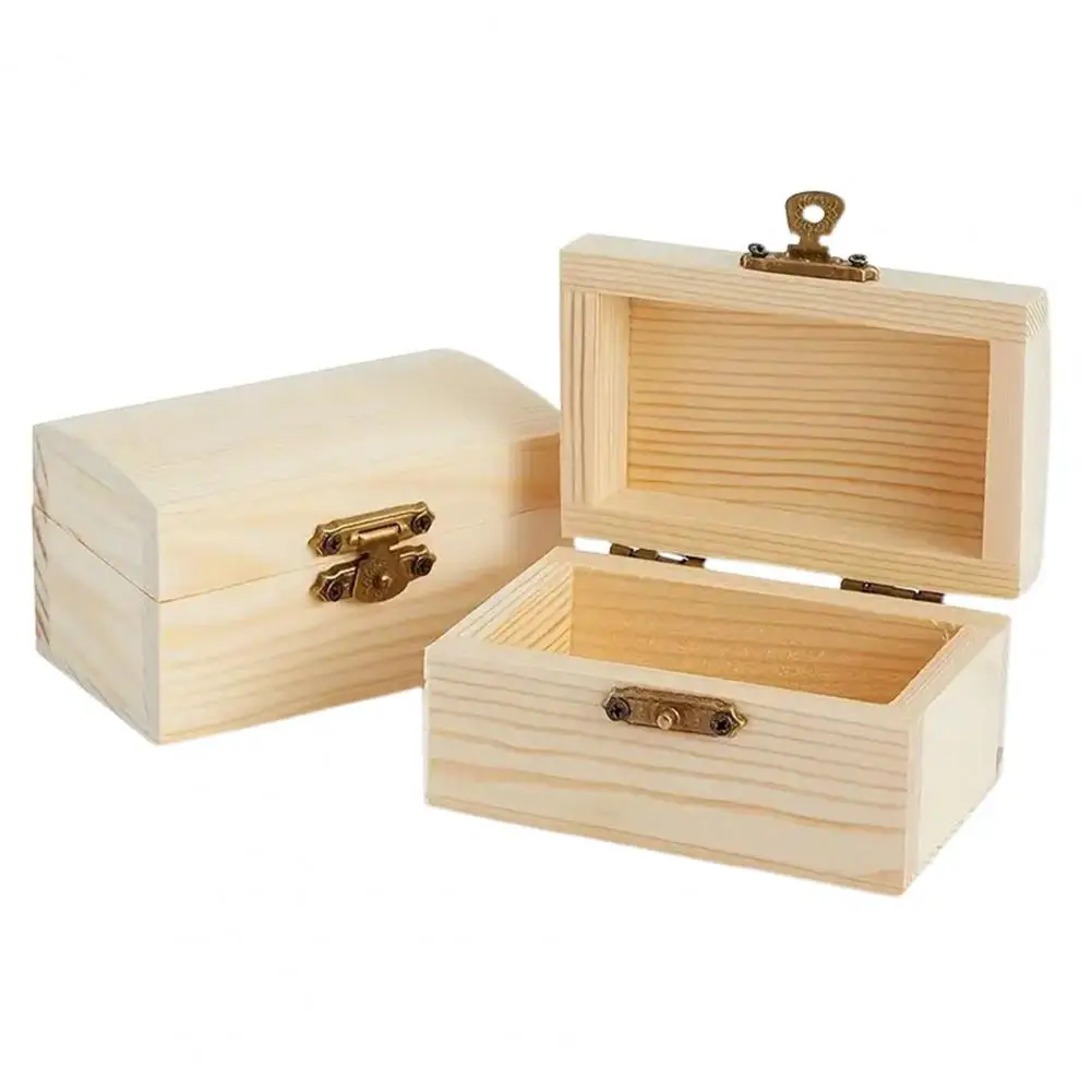 Hobbyists Wooden Box Diy Pine Wood Treasure Chest with Locking Clasp Unfinished Wooden Box for Jewelry Storage Art for Family 5