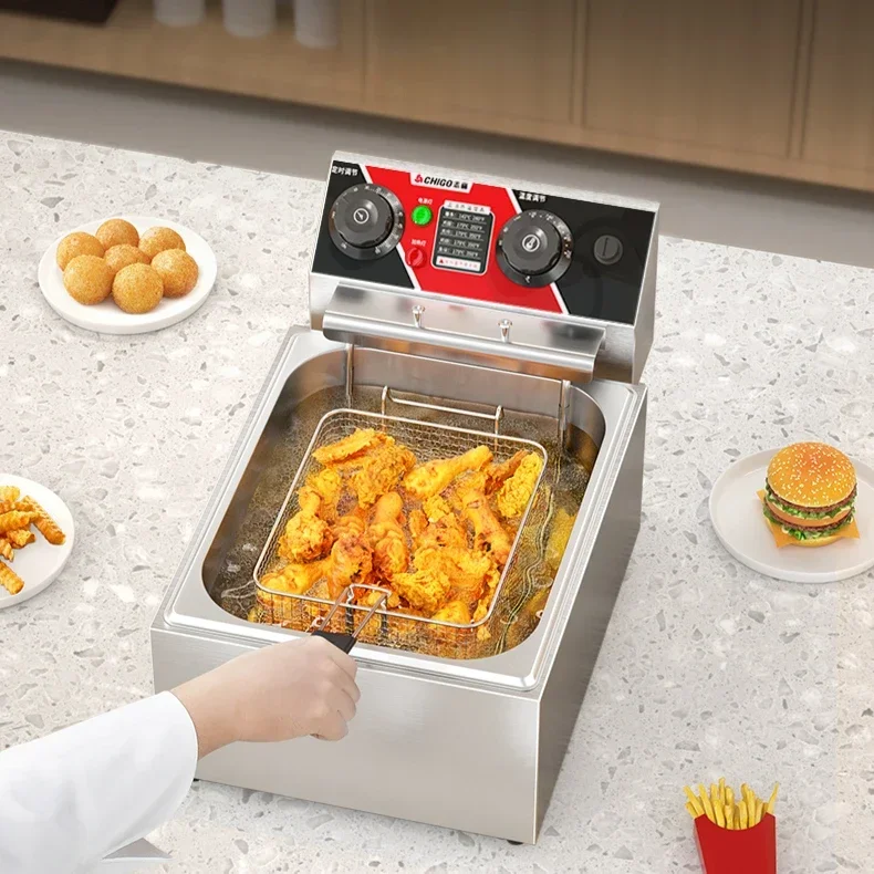 Frying pan timing New commercial electric fryer single double cylinder frying machine french fries fried chicken equipment 2