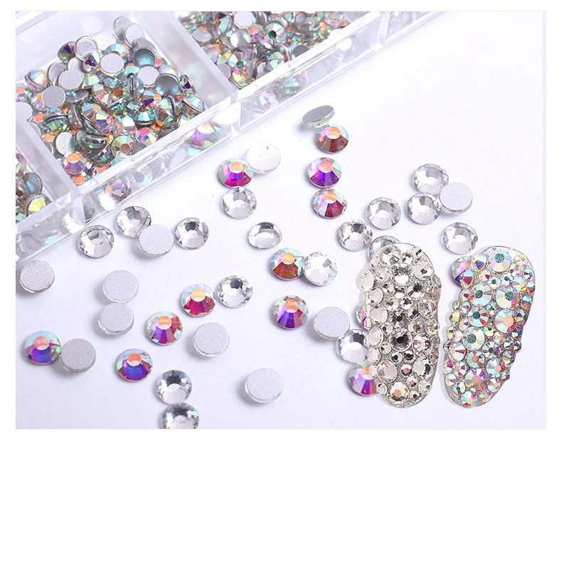 12 Gitter SS3-SS16 Gemischte Nagelrhinesteine Glänzende Klare AB Diamanten Flache Nagelsteine Glassteine Nageldekoration DIY Maniküre – Detail 4