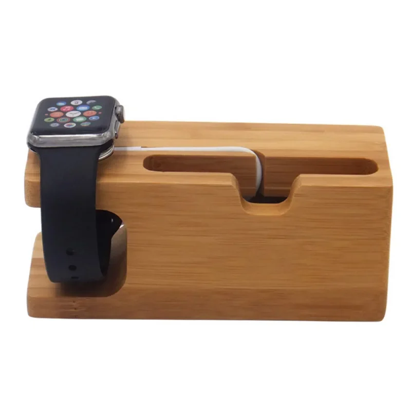 대나무 충전 스탠드 Apple Watch 시리즈 1/2/3 42mm 38mm 충전기 케이블 용 목재 전화 홀더 스테이션 도크