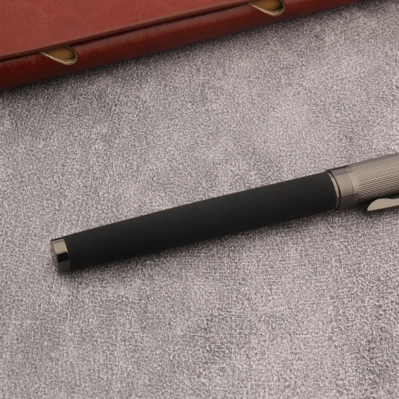 Frosted Leather Fountain Pen EF Black Nib Gun Grey Business Office School Supplies Writing Ink Pen