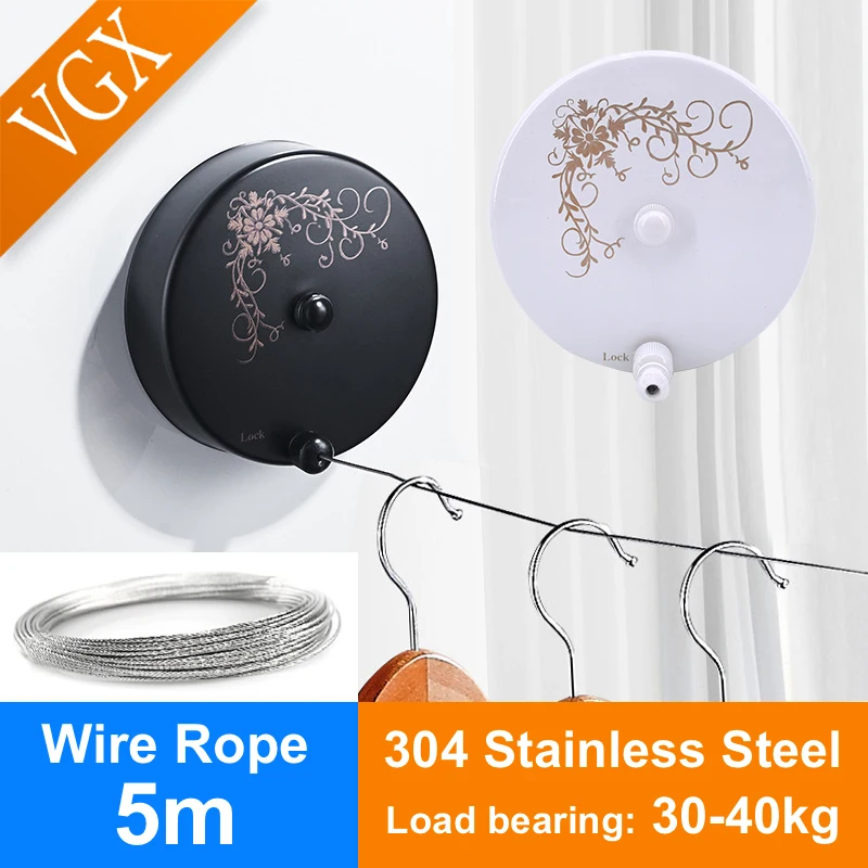 

VGX Invisible Retractable Clothesline Stainless Steel Clothes Drying Rack Balcony Indoor Organiser Wire Rope Laundry Hanger Line
