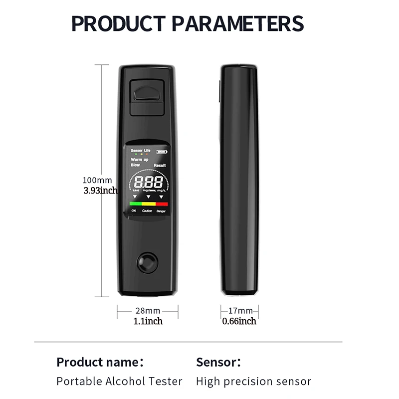 Alcohol Tester Professional High Sensitivity Breathalyzer Non-Contact Alcoholometer Type-C Charging Portable Breathalyzer