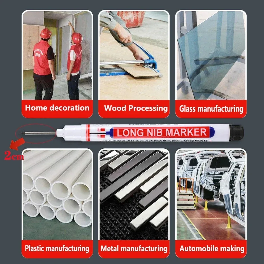 Long Head Markers Pen Multi-purpose for Woodworking Tile Decoration Deep Hole Marker Pens Red/Black/Blue/Green/White Ink