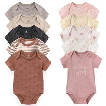 5PCS Cotton Unisex Bodysuits Newborn Baby Girl Clothes Short Sleeve Summer Print Baby Boy Clothes Set Solid Color Bebes