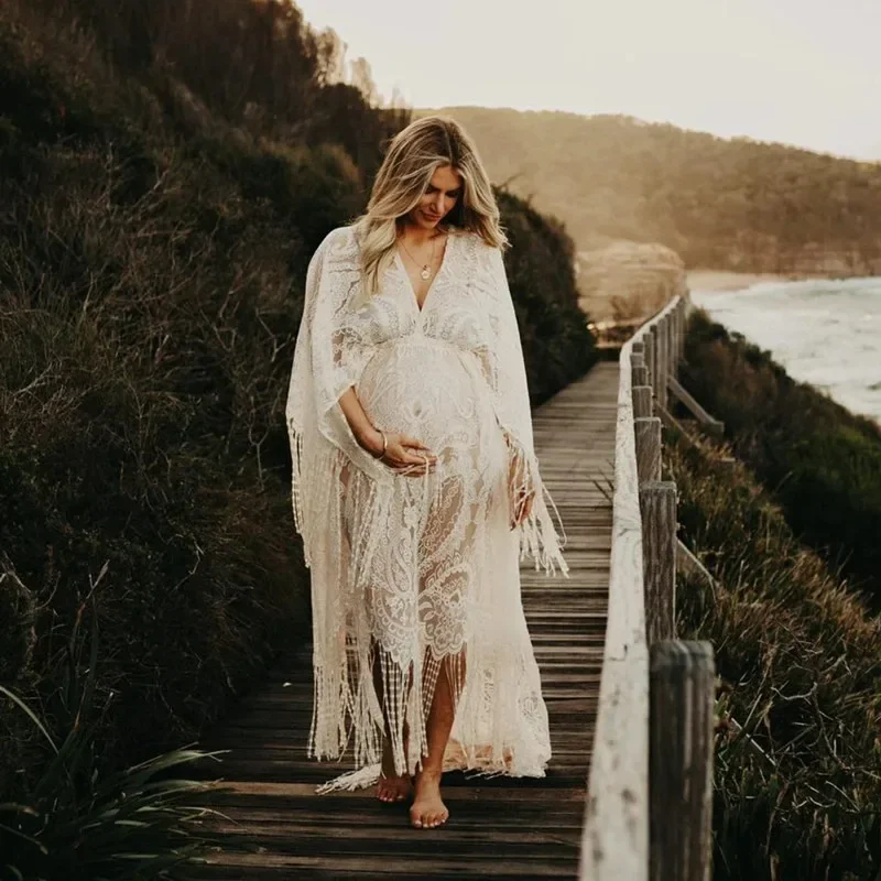Boho Lace Tassel Robe Maternity Dress Photography Props Maxi Long Gown Photo Shoot Dress Pregnant Women Baby Shower Gift 4 Seb0f863d3752452aa7c2392c1798ce87T