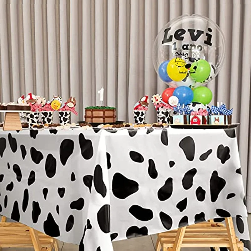 Cow Print Tablecloth Table Cover 54" X 108" Plastic Disposable Rectangle Table Cover Birthday Party Picnic Farm Animal Themed 4