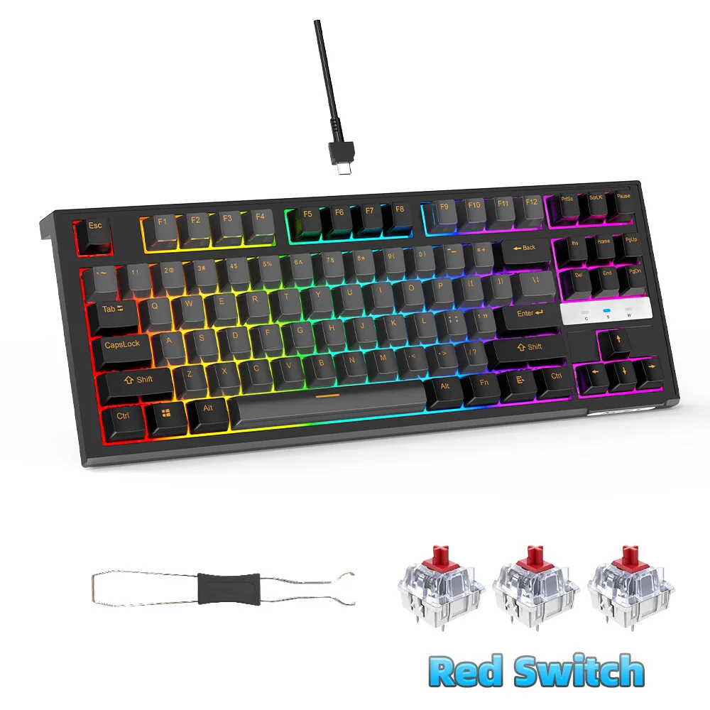 NPET 87 Keys RGB Mechanical Keyboard, Wired 20+ Backlit Modes, Ergonomic Hot Swappable Design, Suitable For Gaming And Office 1