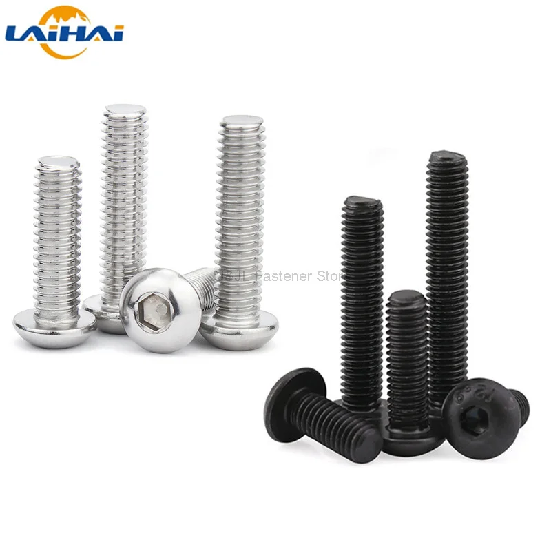 Stainless Steel Screw 5/10/50 M1.6 M2 M2.5 M3 M4 M5 M6 M8 304 Stainless Steel Black grade 10.9 ISO7380 Hexagon Hex Socket Head Button Allen Bolt Screw
