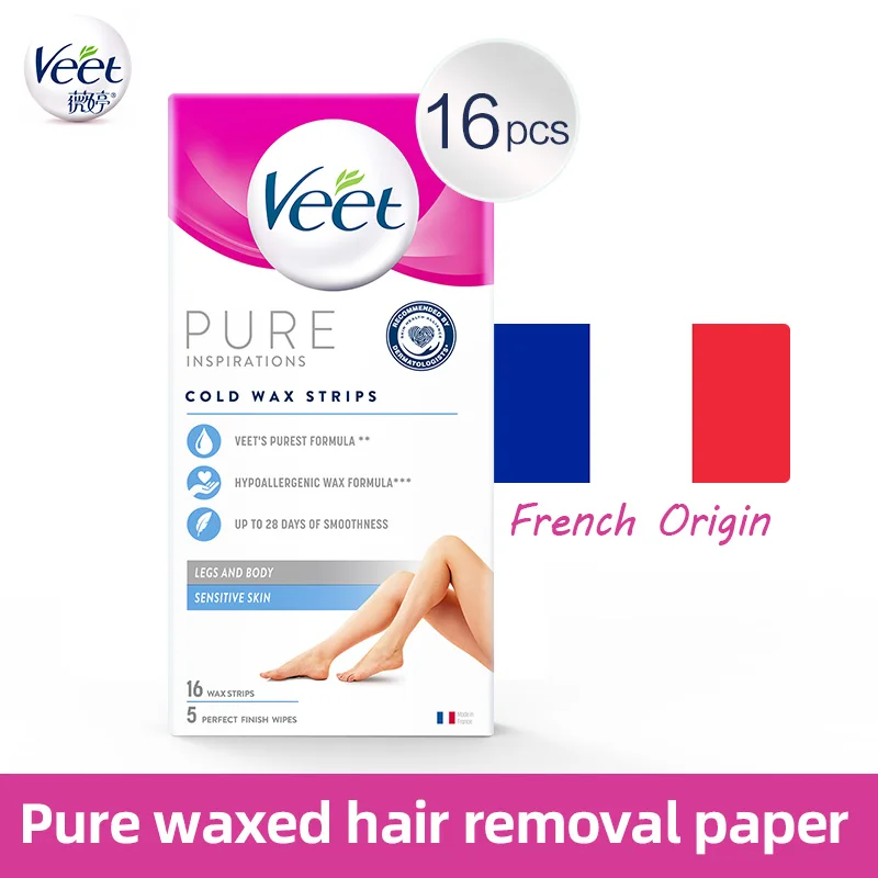 Veet Hair Removal Wax Paper Nonwoven French Origin High Quality Body Leg Arm Hair Removal Wax Strip Paper 16pcs