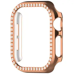 Elegant Diamond Crystal Protective Cover with Strap for Apple watch10 42mm (Planting Rose Gold)
