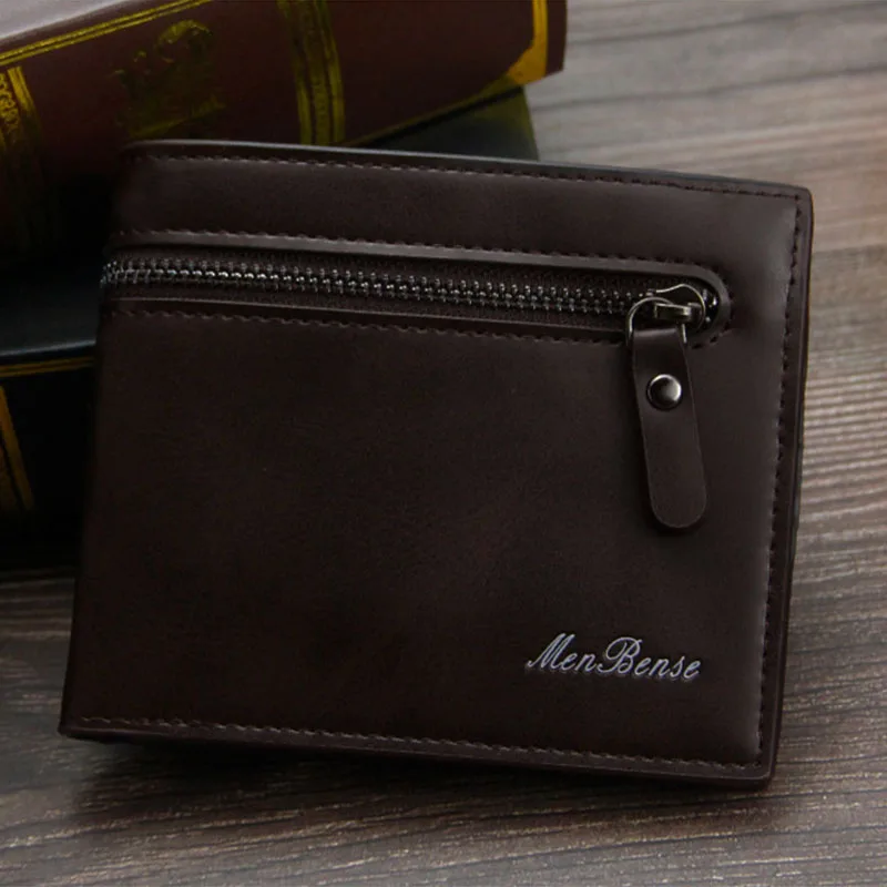 New pattern Men's Wallet PU leather fashion leisure time High-capacity Purse Male zipper Multi card position short wallet