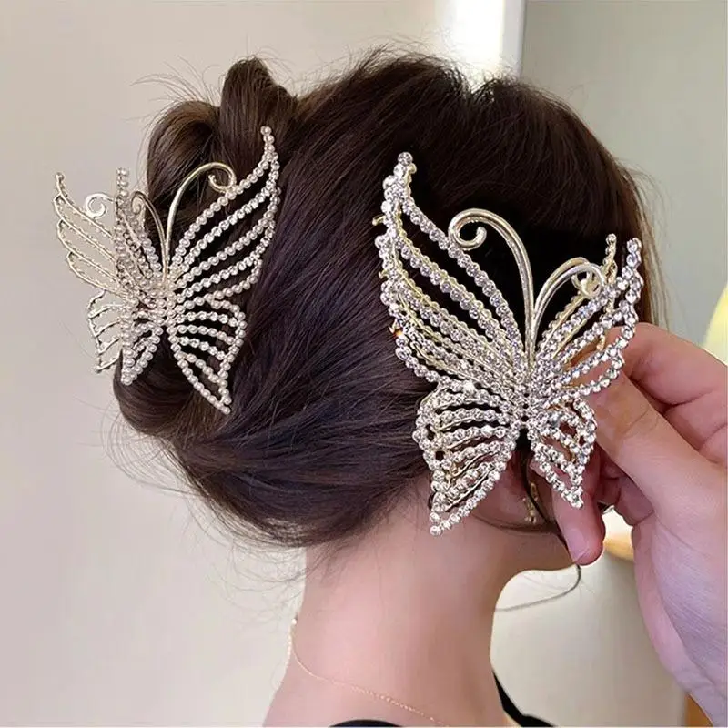 Haardekoration Zubehör Geschenke Bling Strass Schmetterling Haarklammern Elegante Perle Krabbe Haarspange Kopfbedeckung Pferdeschwanz Clip – Detail 3