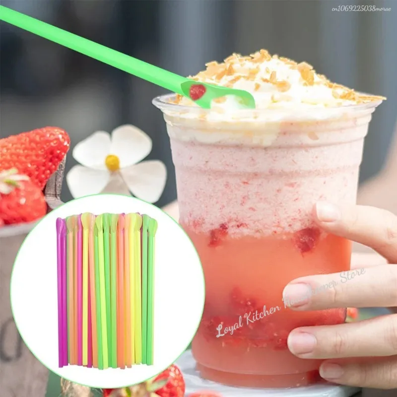 Pailles-cuillères Colorées Pour Milkshake Et Smoothie - Lot 50/100 Pièces, Fêtes Et Anniversaires