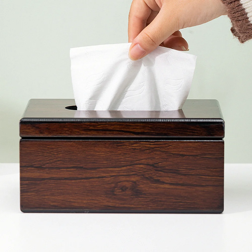 Dark Brown Walnut Wooden Tissue Paper Storage Dispenser Box, Multi Purpose Wood Cover Holder 3