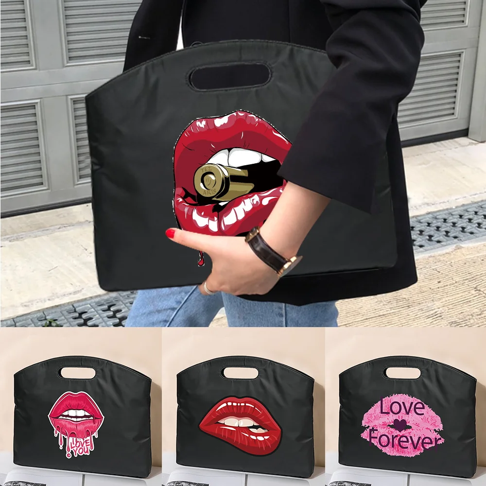 

Briefcase Portable Document Bag A4 Office Large Capacity Mouth Print Men Women Handbag Information Bag Business Meeting Tote