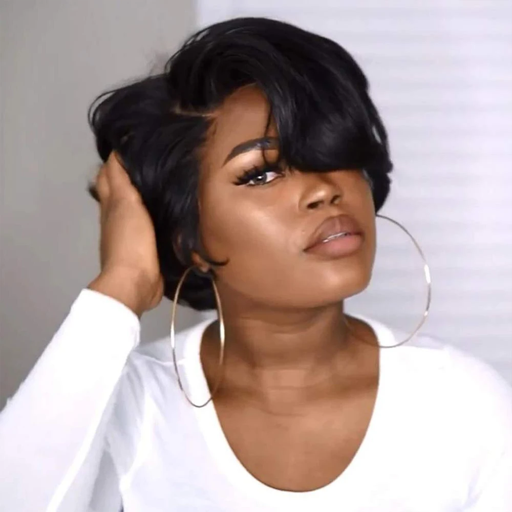 Short Pixie Cut Curly Wigs T Part Lace Wigs 13*4*1 Lace Human Hair for Black Women