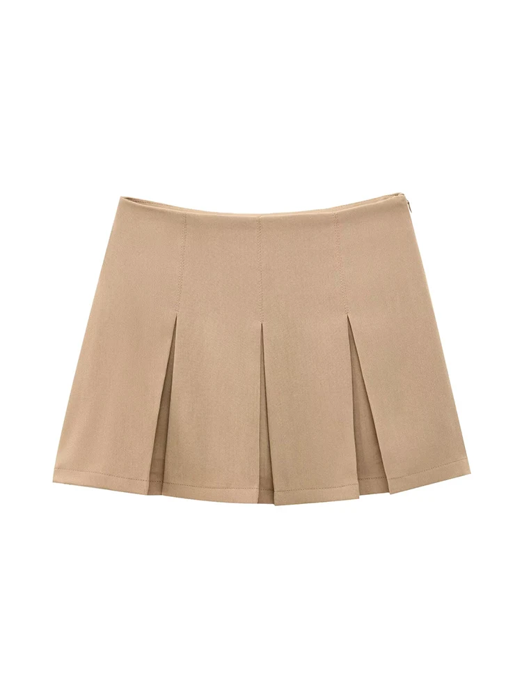 TFMLN Women Elegant Wide Pleated Skirts Spring Summer Fashion High Waist Girls Mini Skirt High Street Wear