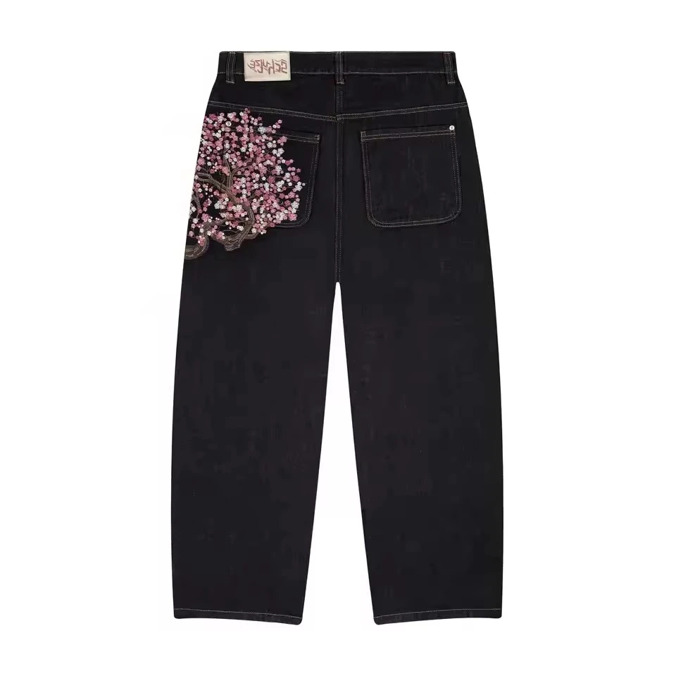 Mens Womens Vintage Sakura Jeans Y2K Clothes Harajuku Gothic Hip