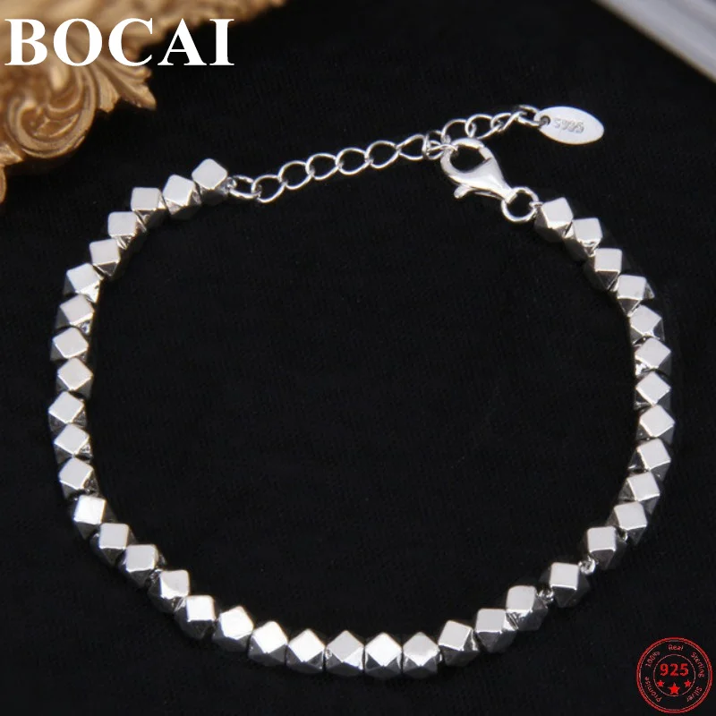 

BOCAI S925 Sterling Silver Charm Bracelets 2022 Popular Simple Irregular Rhombus Hand String Pure Argentum Bangle for Women Men