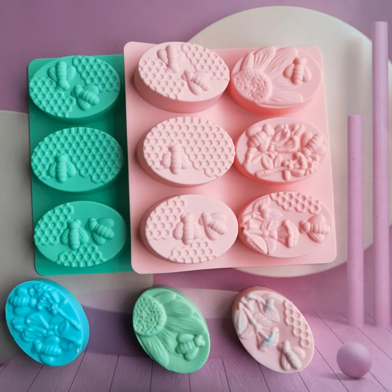 6BeeshapedSiliconeSoapMoldsOvalHandmadeSoapSiliconeMolds