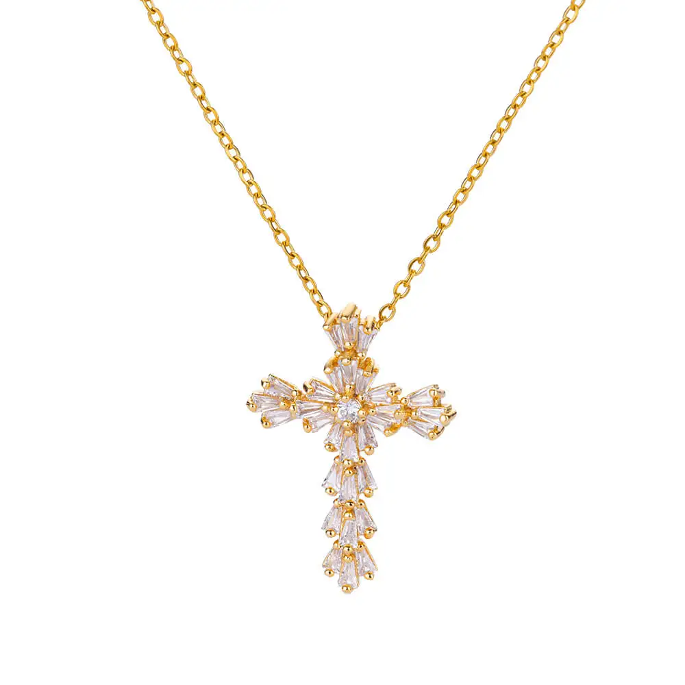 Luxus Zirkonia Kreuz Anhänger Halskette für Frauen Zirkon Kristall Edelstahl Kette Charme Neue Trend Ästhetischen Jewerly Collares – Detail 1