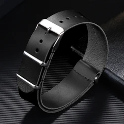 Dark Brown Vintage Leather Watch Band Strap Replacement Belt - 22mm (Black)