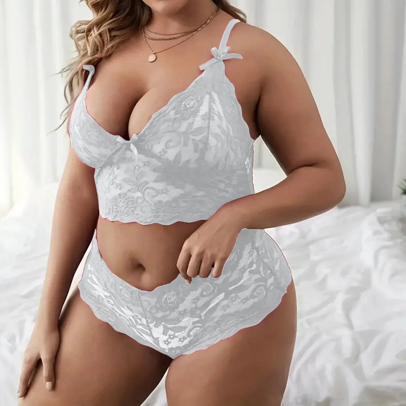 Plus Size Sexy Lace Lingerie Women Push Up Bodysuit Erotic Pajamas Teddy Babydoll Dress Deep V Open Bra Underwear Set Sleepwear