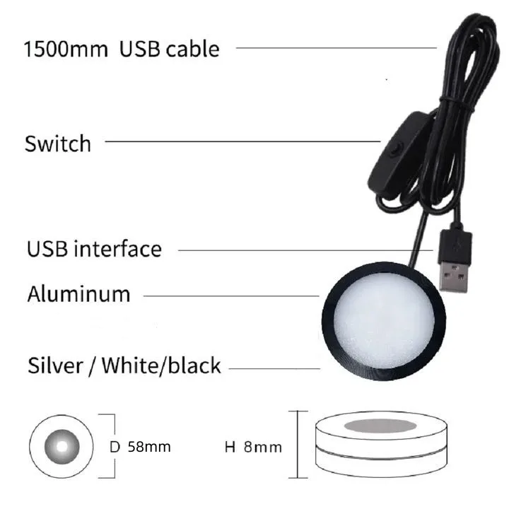 Description Picture 4 of itemUSB 5V LED Under Cabinet Light with switch 3W Mini Spotlight Surfaced Mounted Jewelry Display Showcase Wardrobe Ceiling lamp