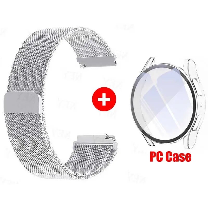 Premium Glass Case and Milanese Loop Strap with 20MM Band and PC Protector Cover Bumper