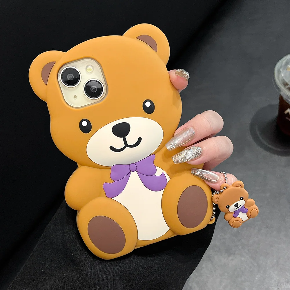 Adorable 3D Cartoon Teddy Bear Silicone Phone Case - Shockproof and Soft Back Cover
