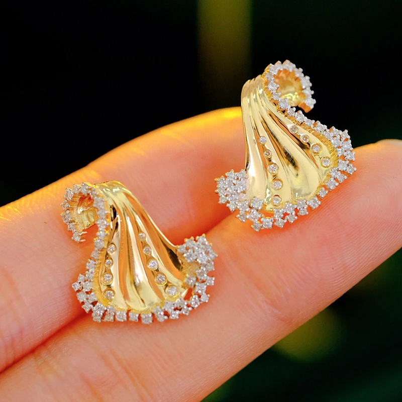 Aazuo Real Jewelry 18K Yellow Gold Real Diamonds 0.72ct Irregular Leaf Stud Earring For Woman Upscale Trendy Wedding Engagement