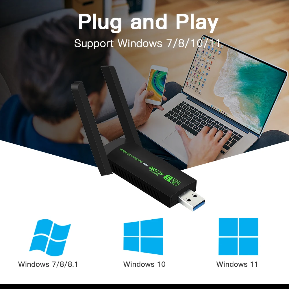 1300Mbps USB WiFi 어댑터 듀얼 밴드 2.4G 5GHz 무선 동글 신호 수신기 AP 모드 PC/노트북 Win7/10/11 드라이버 무료