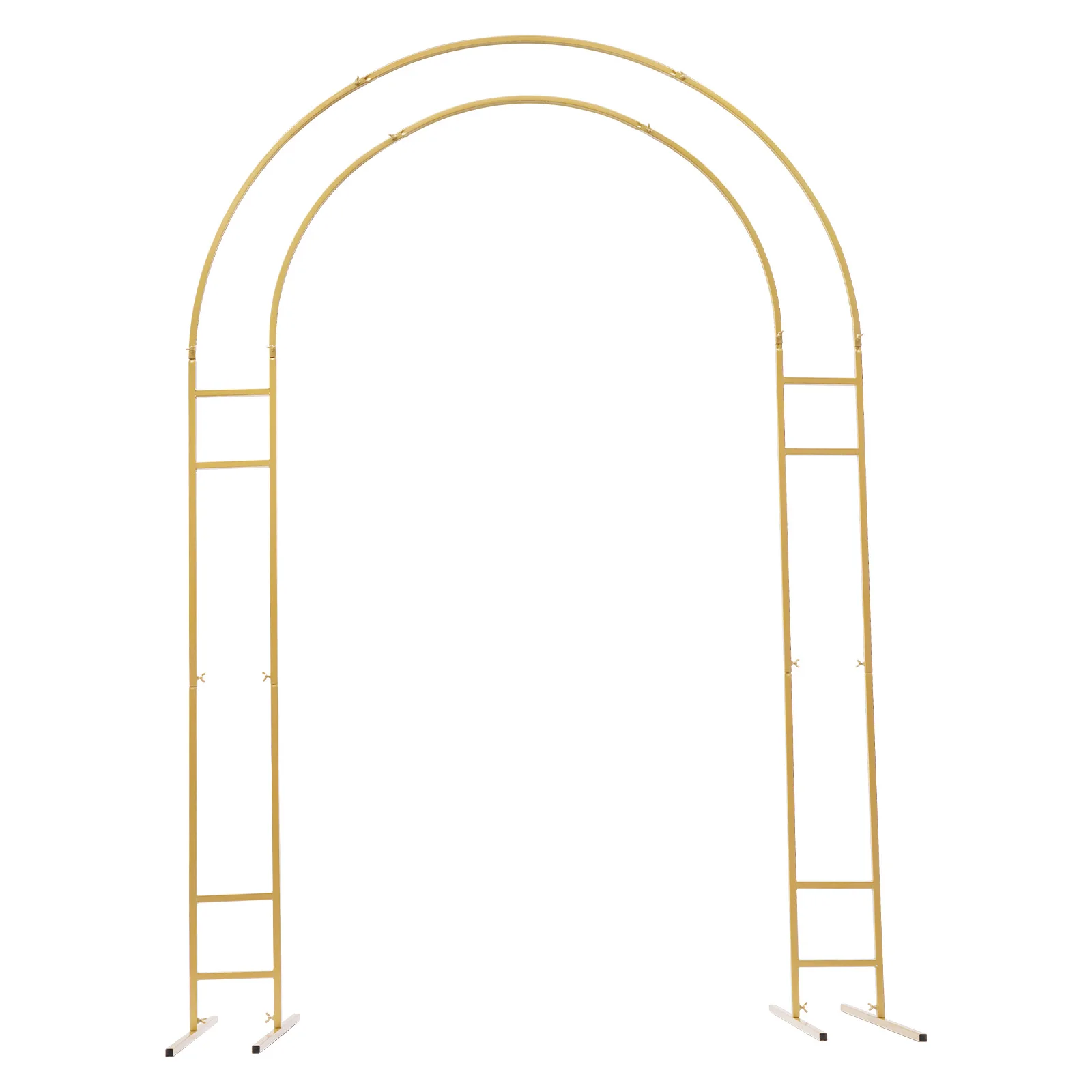 2.2m Gold/White Wedding Arch Stand Metal Backdrop Frame with Stable Base DIY Event Decor for Flowers Balloons Garden Outdoor