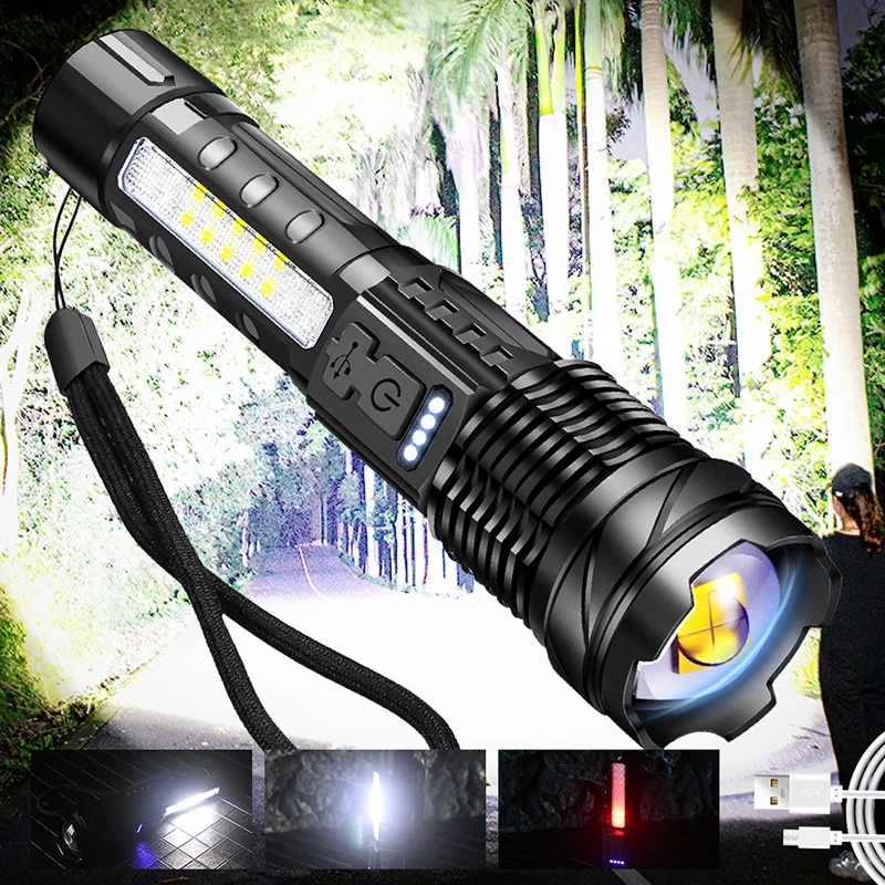 

High Power Led Flashlight Usb Rechargeable Torch Powerful Tactical Flashlight Working Camping Hand Lantern with Built-in Battery