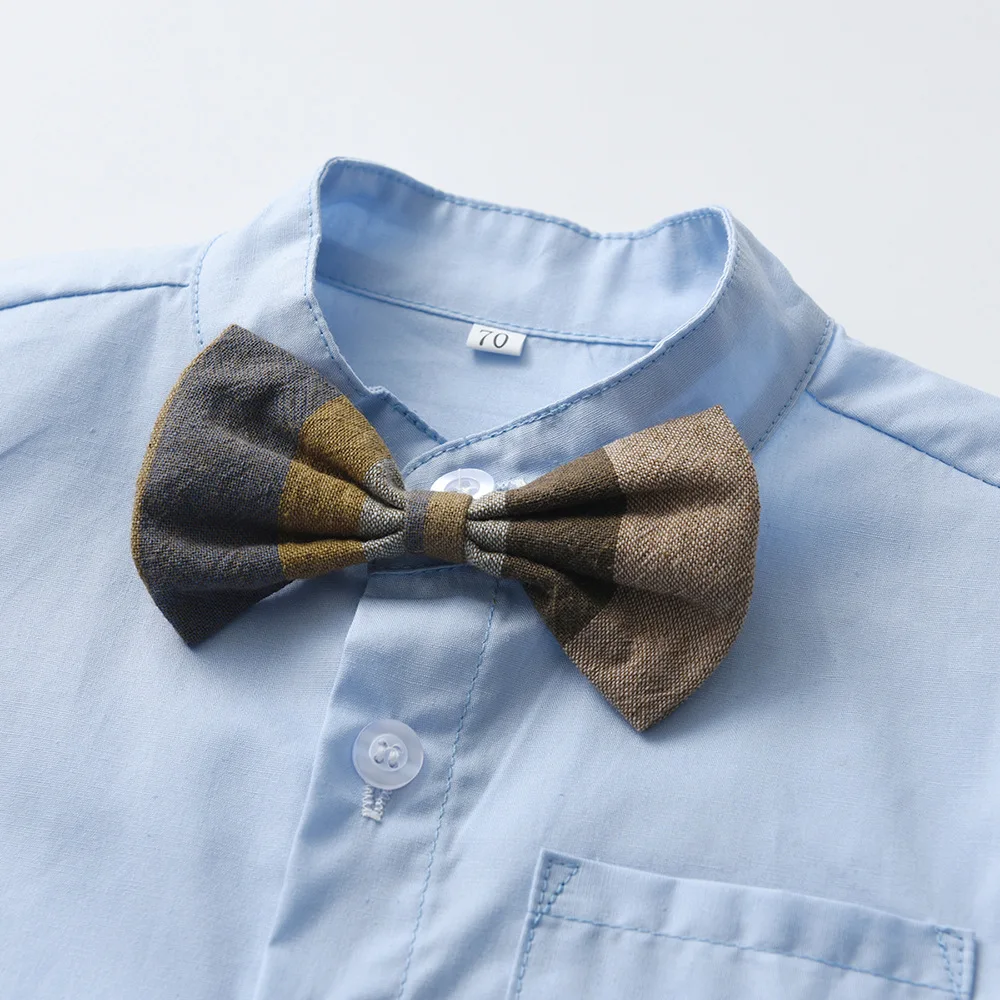 Fashion Boys Suits Short Sleeve Blue Blouse+Suspender Shorts 2pcs Set Children Sets Summer Boy Outerwears Clothing